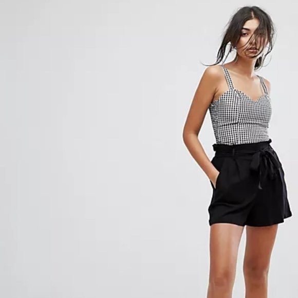 🖤Bershka Black High Waist Paperbag Tie Bow Shorts, small - Picture 4 of 13